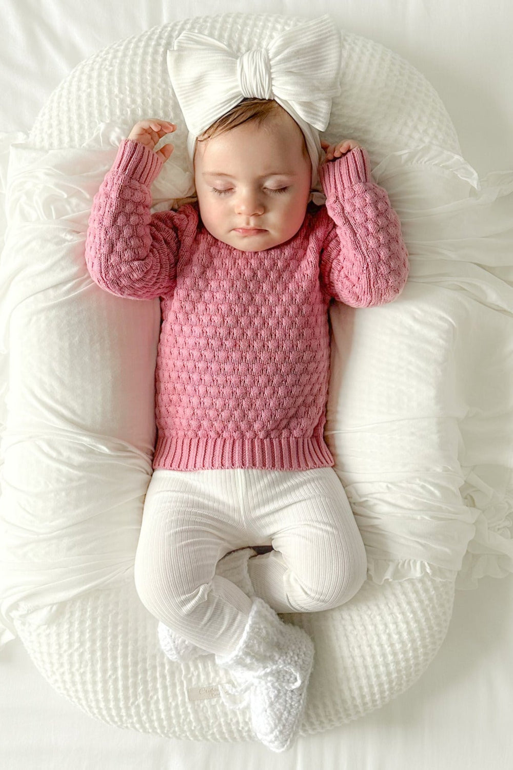 girls rose mist pink bubble knitted jumper