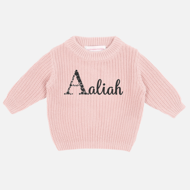 Embroidered Chunky Knit - Rose Quartz
