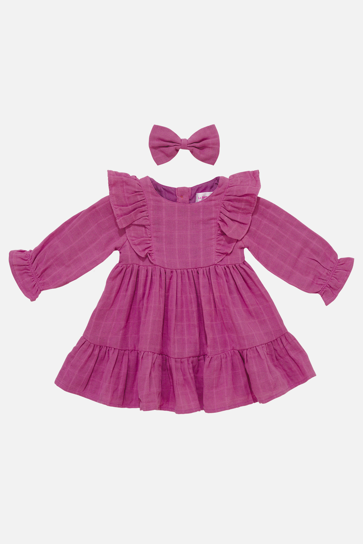 Muslin Ruffle Dress - Wine Coulis