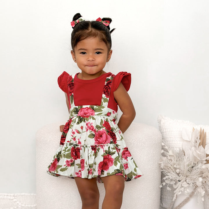 Ruffle Suspender Skirt - Ruby
