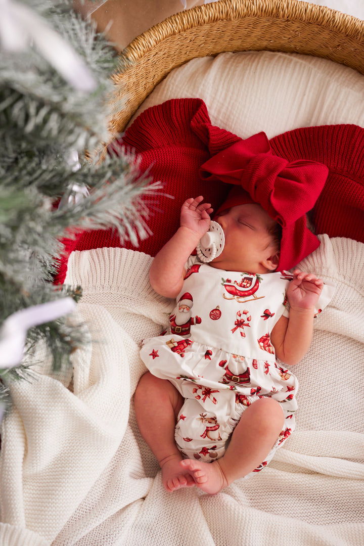 Short Sleeve Zipper Romper - Here Comes Santa Claus