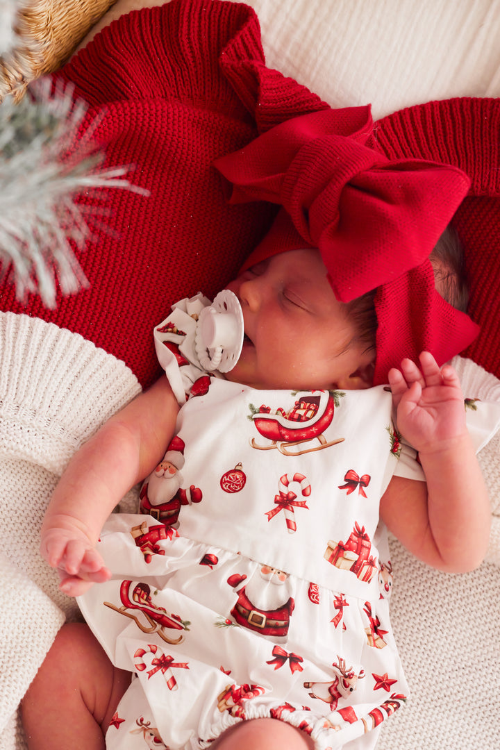 Short Sleeve Zipper Romper - Here Comes Santa Claus