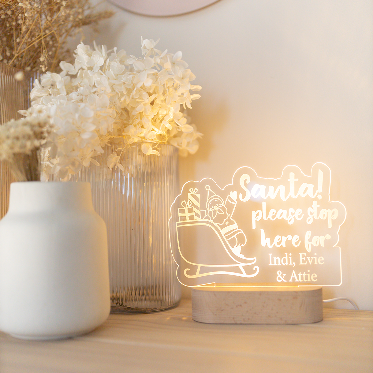 Acrylic Night Light - Santa Cut Out - Please Stop Here For...
