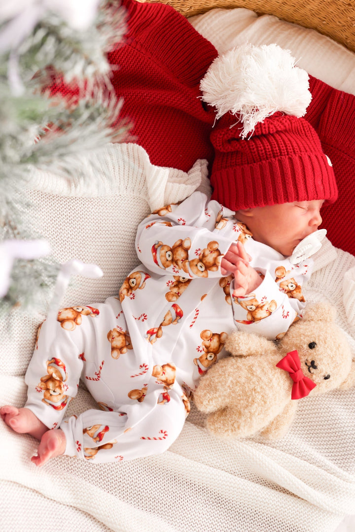 LS Zip Romper - Christmas Teddy