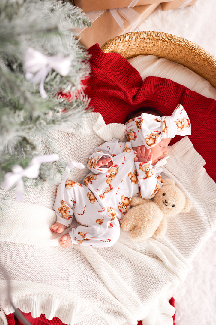 LS Zip Romper - Christmas Teddy