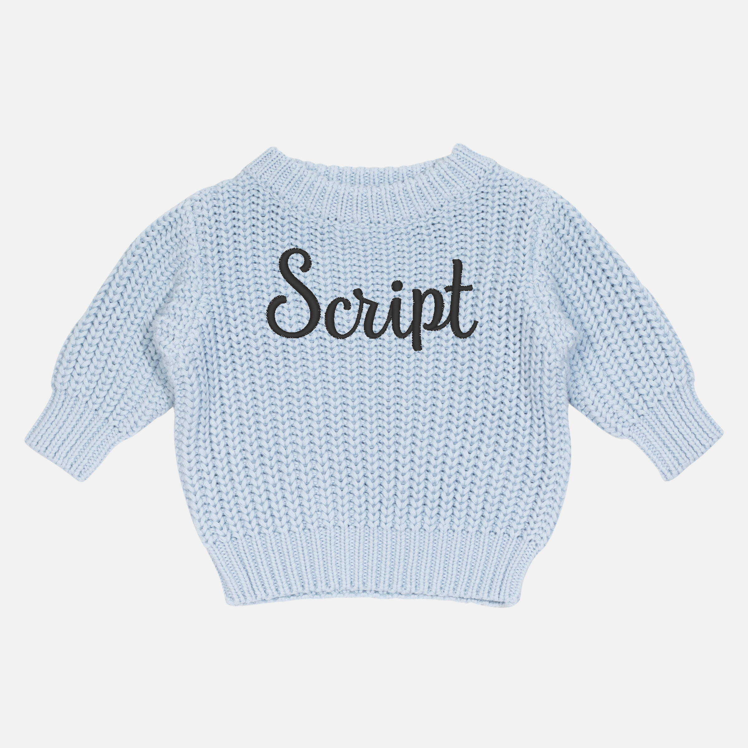 Embroidered Super Chunky Knit - Powder Blue