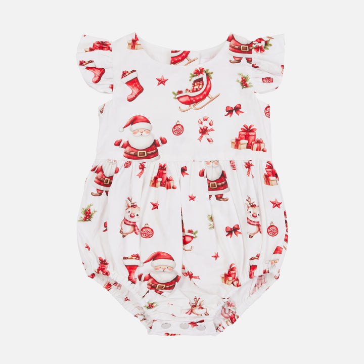 Short Sleeve Zipper Romper - Here Comes Santa Claus