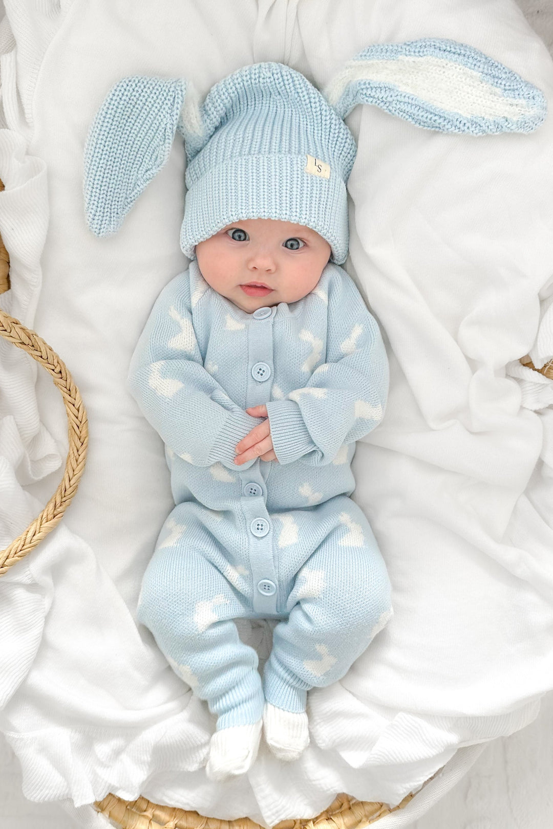 Knitted Louie Romper - Little Bunny Sky Blue