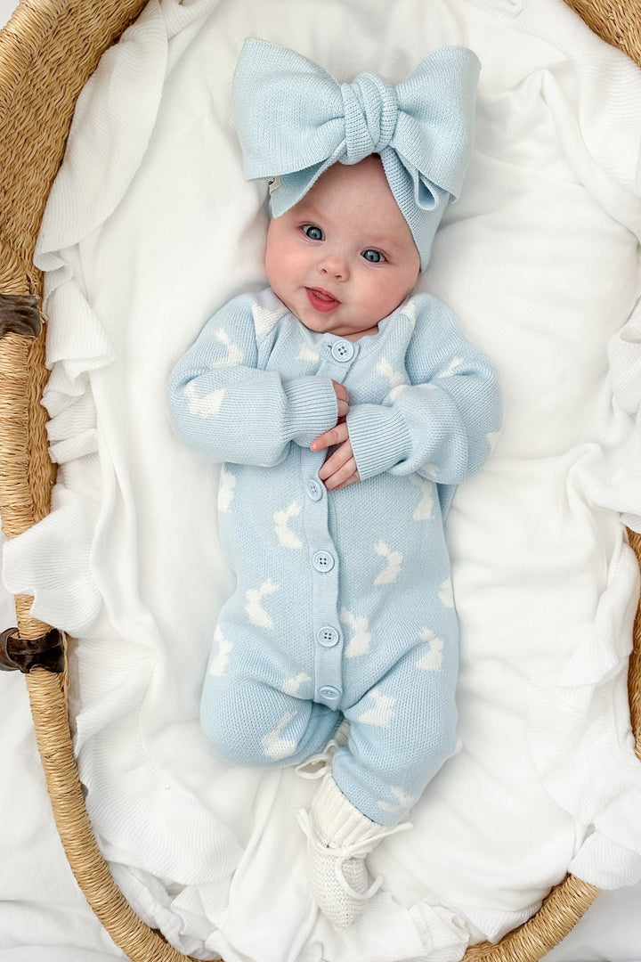 Knitted Louie Romper - Little Bunny Sky Blue
