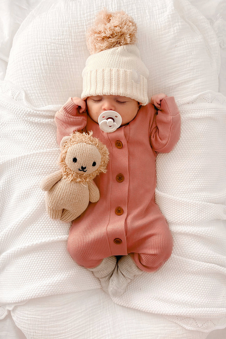 Waffle Long Sleeve Louie Romper - Clay