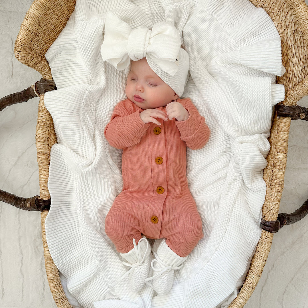 Waffle Long Sleeve Louie Romper - Clay