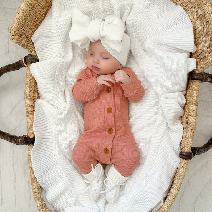 Waffle Long Sleeve Louie Romper - Clay