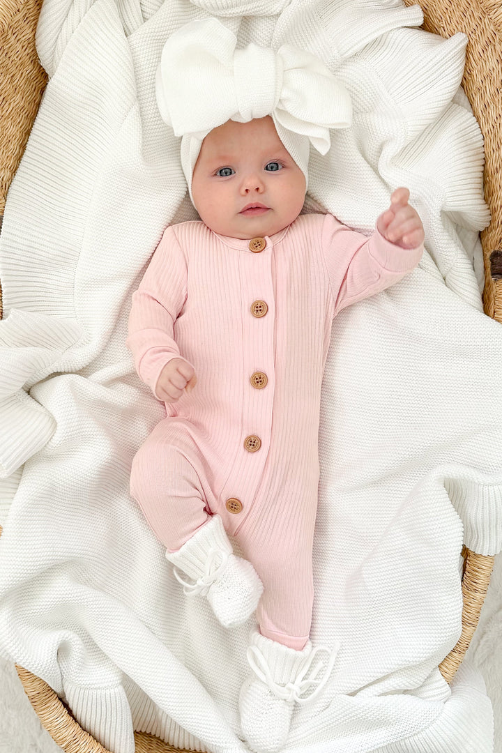 Cozy Long Sleeve Louie Romper - Peachy