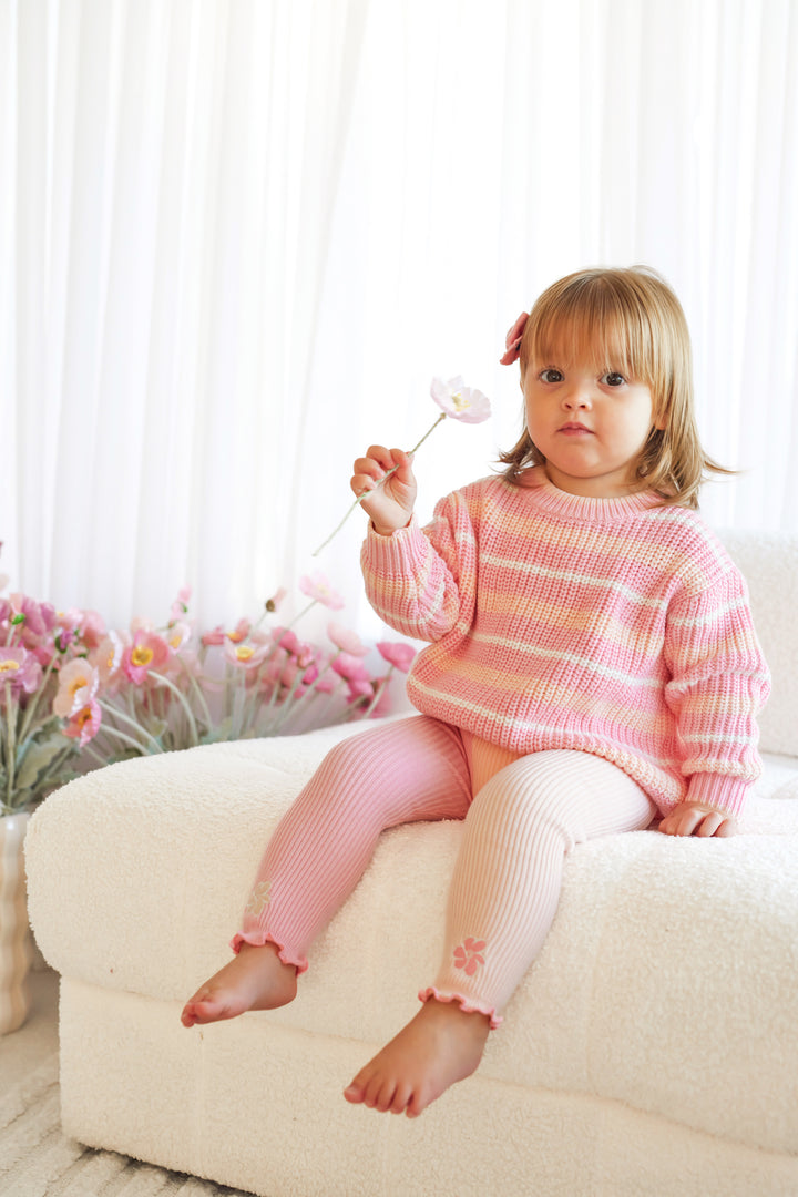 Knitted Leggings - Ballet Pink Two-tone