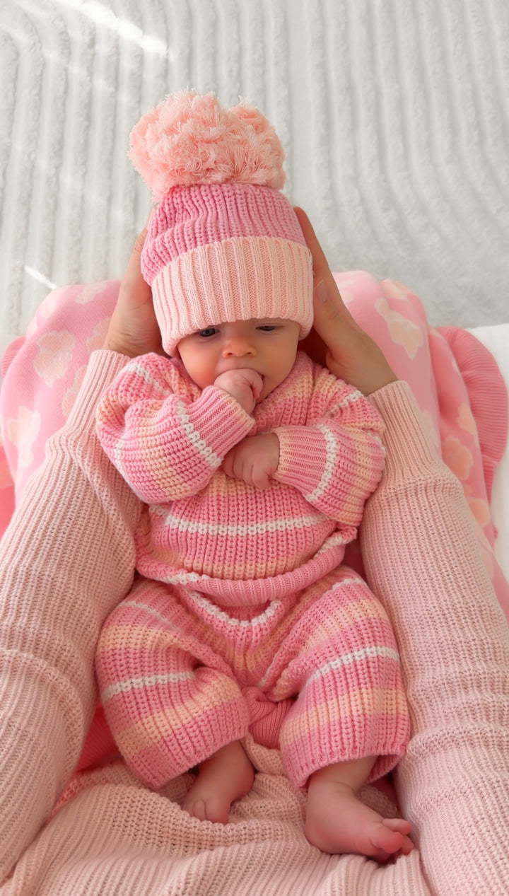 Chunky Knit Pants - Ballet Pink Striped