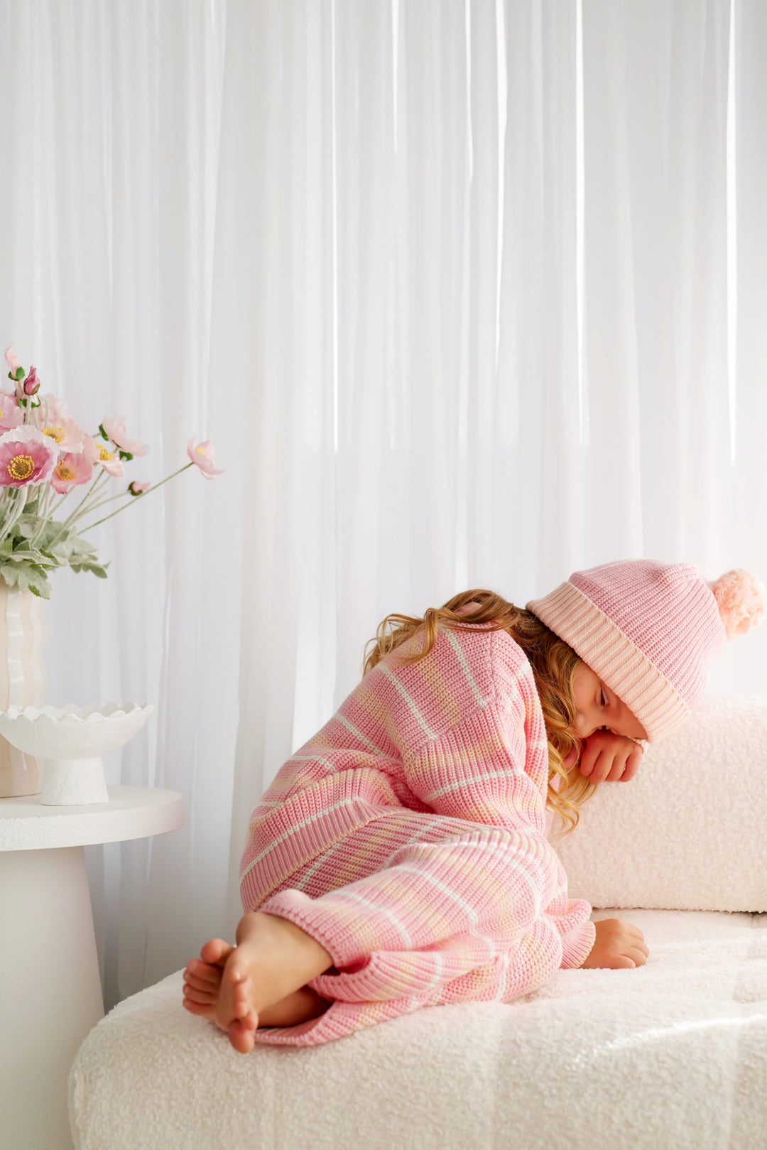 Chunky Knit Pants - Ballet Pink Striped