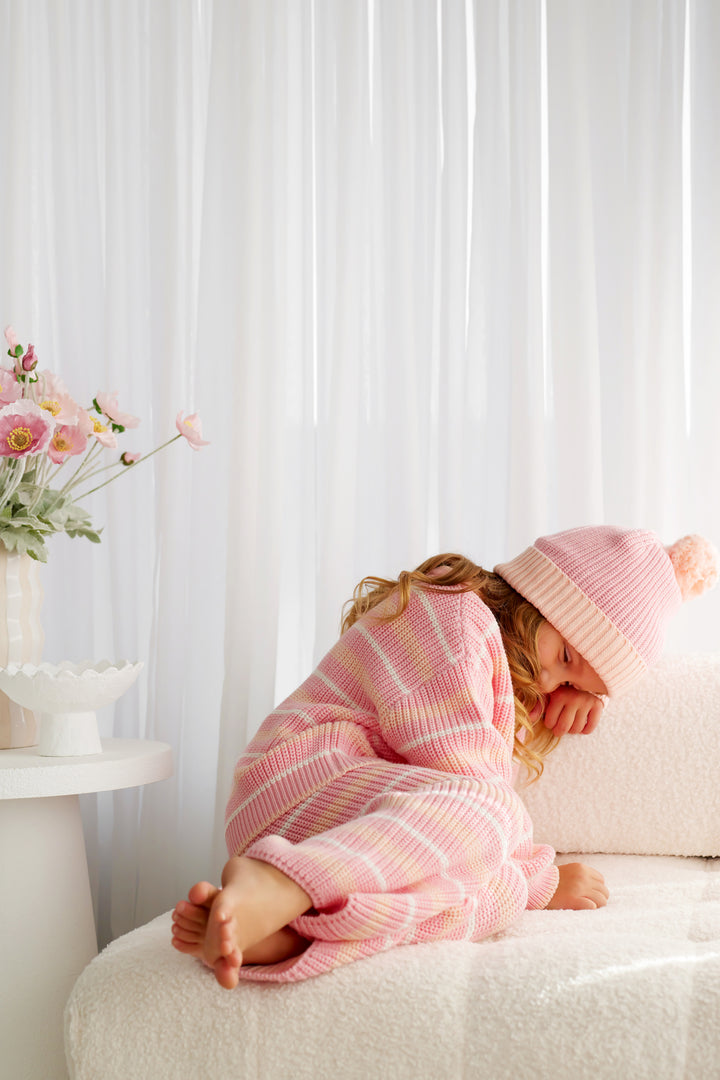 Chunky Knit Pants - Ballet Pink Striped