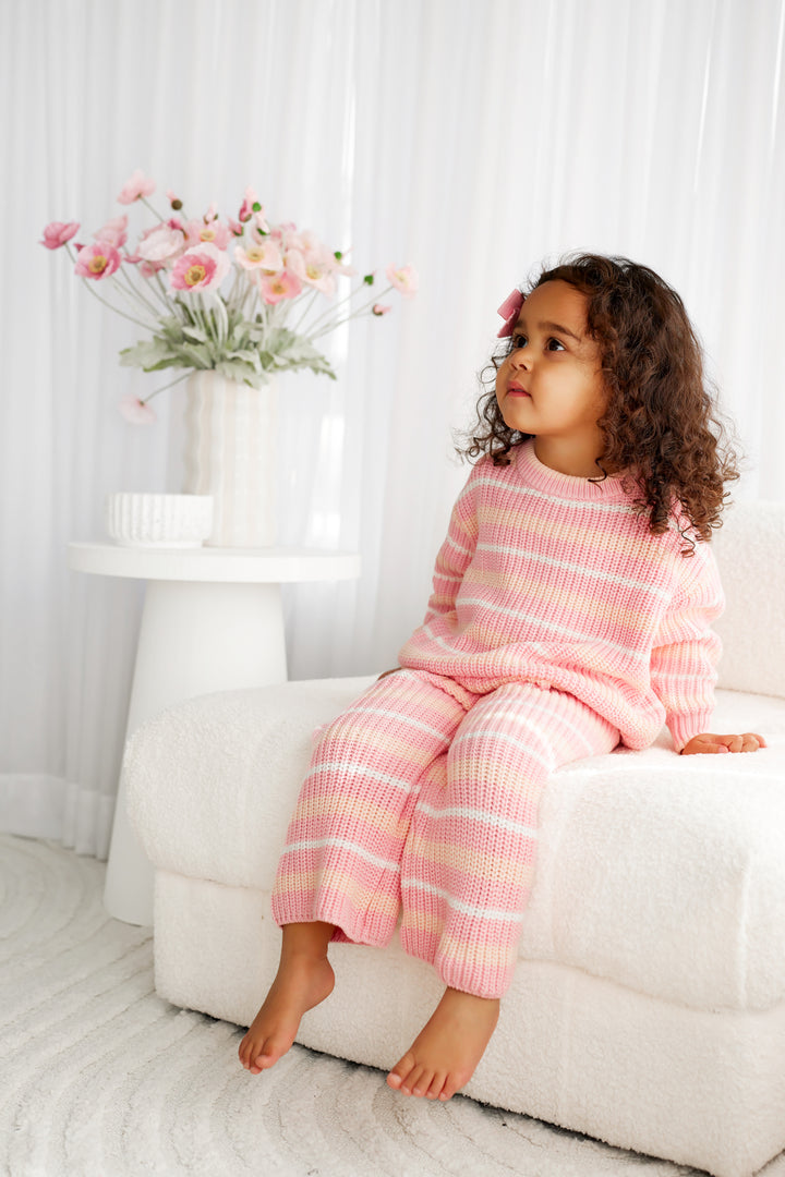 Chunky Knit Pants - Ballet Pink Striped