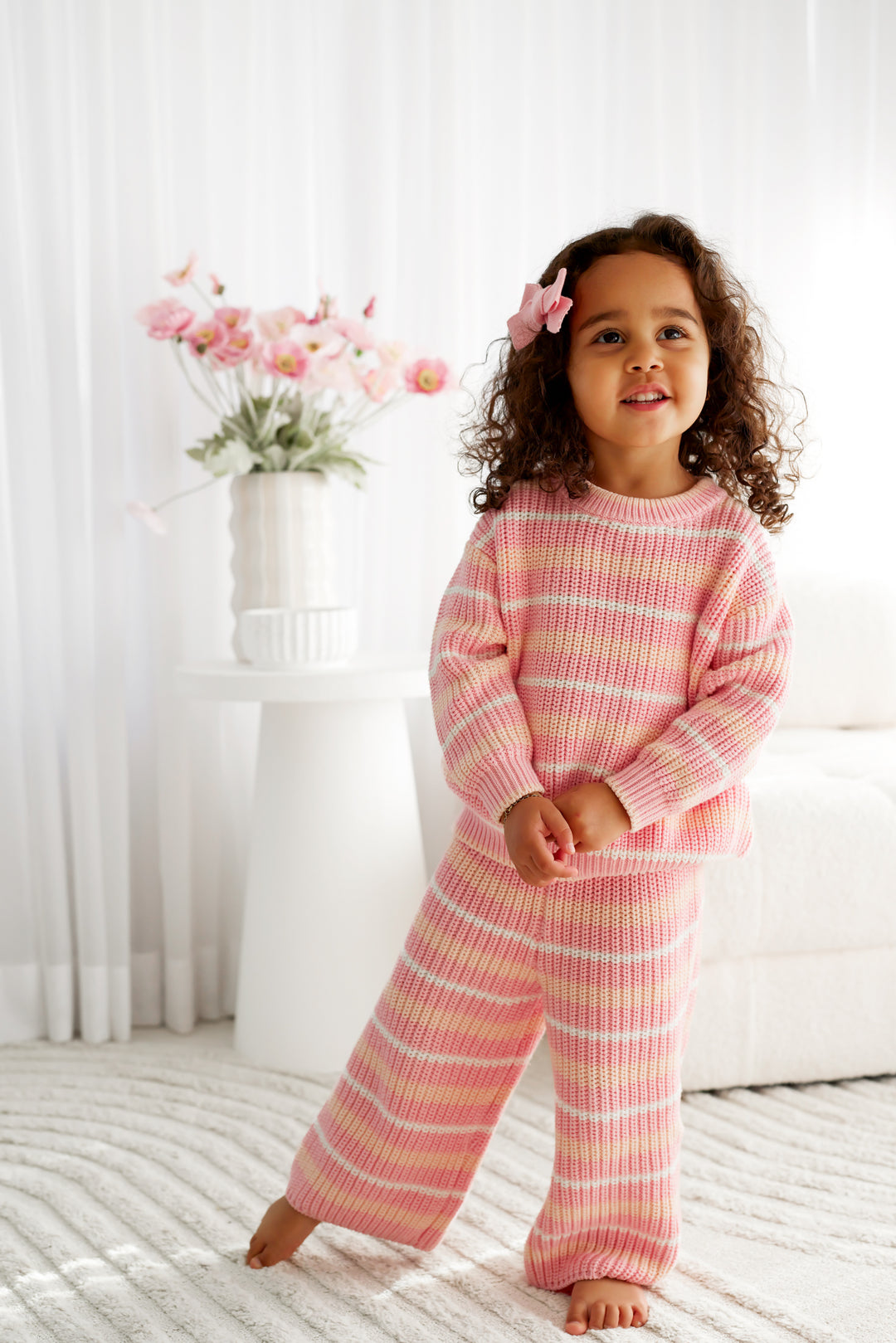 Chunky Knit Pants - Ballet Pink Striped