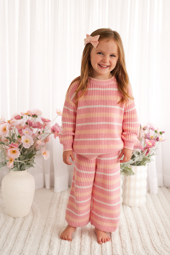 Chunky Knit Pants - Ballet Pink Striped