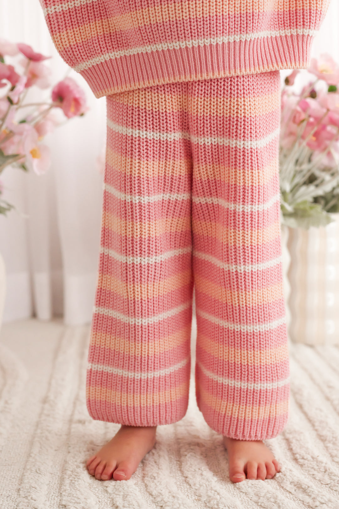 Chunky Knit Pants - Ballet Pink Striped
