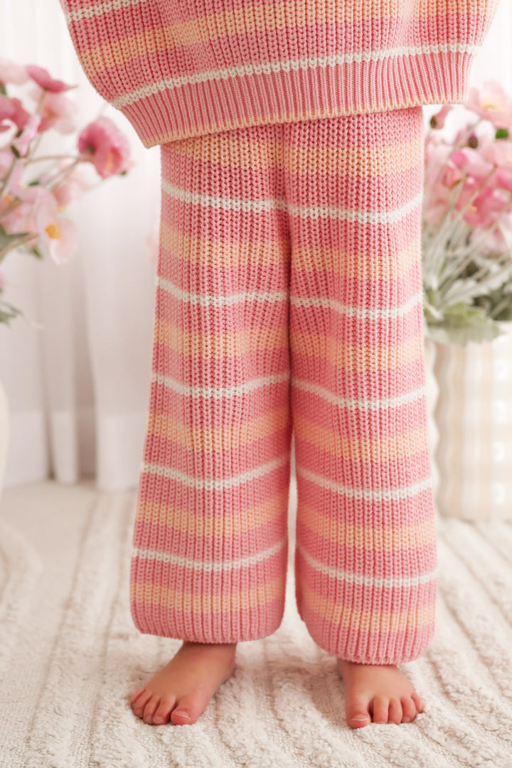 Chunky Knit Pants - Ballet Pink Striped