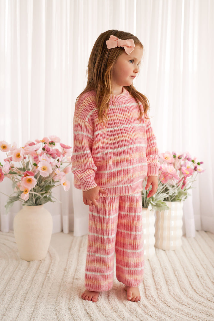 Chunky Knit Pants - Ballet Pink Striped
