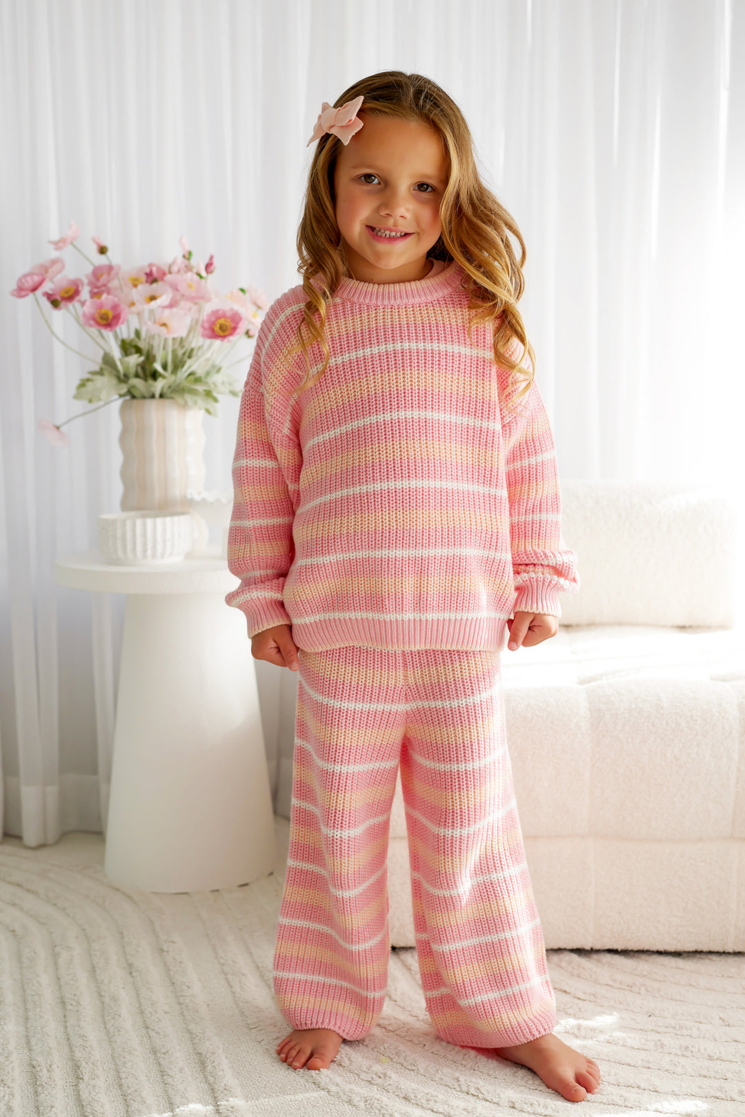 Chunky Knit Pants - Ballet Pink Striped