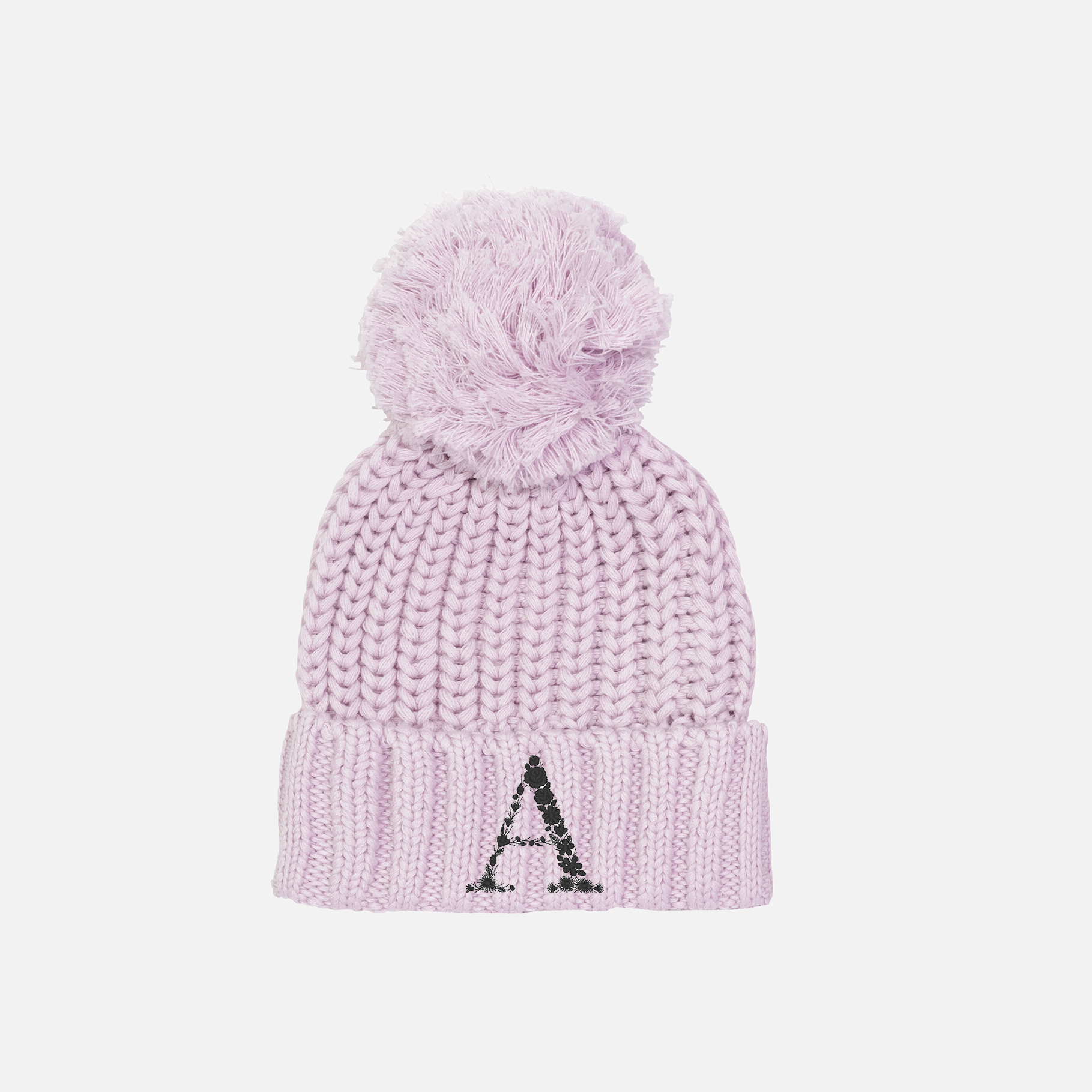 Embroidered Super Chunky Knit Beanie - Lilac Blossom