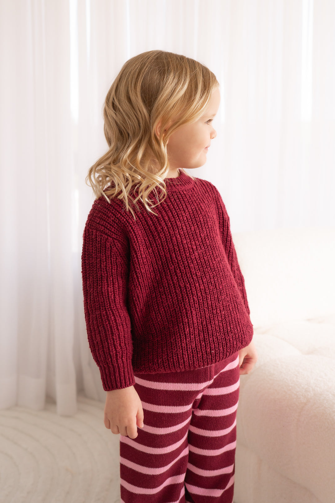 Knitted Wide Leg Pants - Merlot Stripe