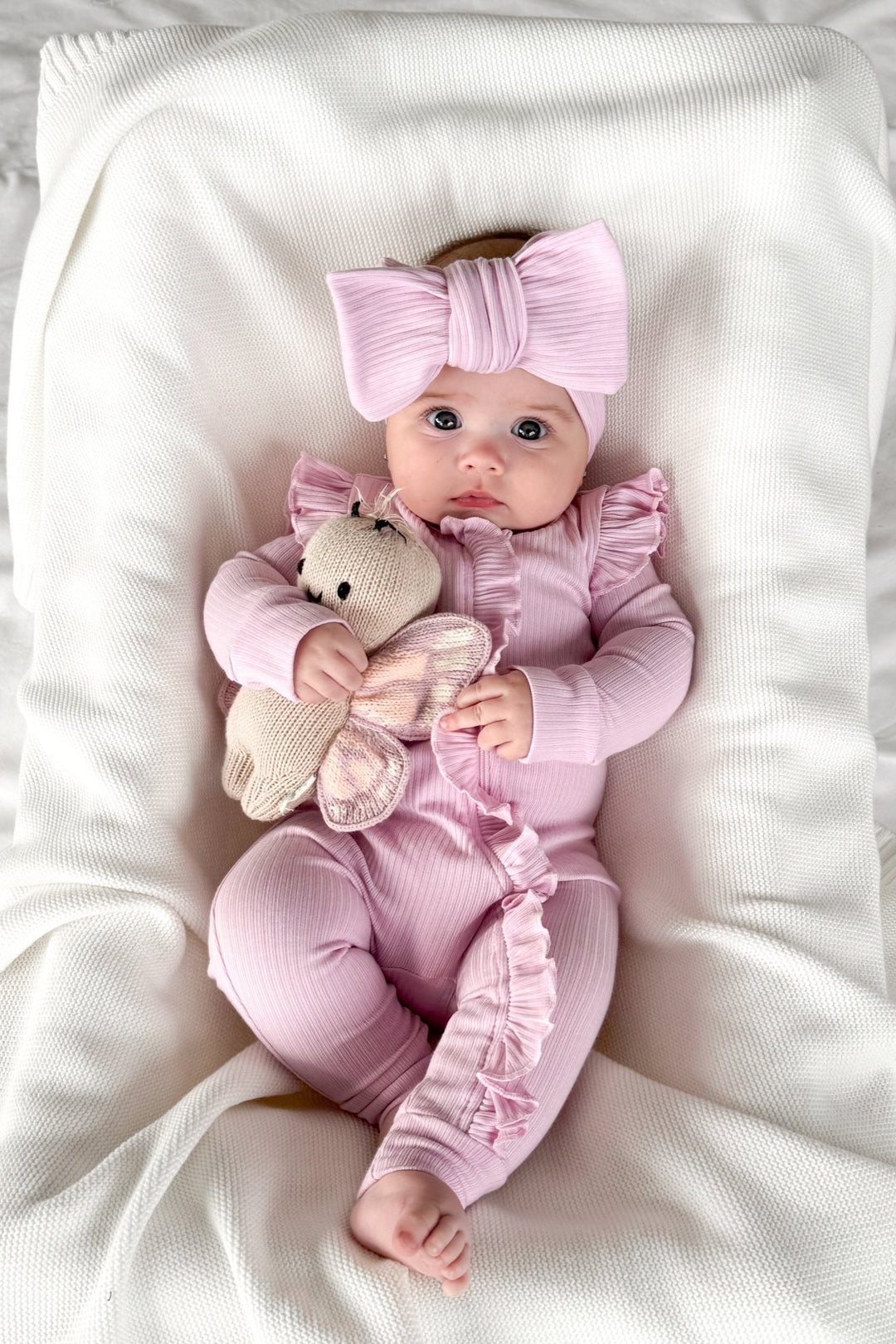 Cozy Frilly Zip Romper - Sweetest Lilac