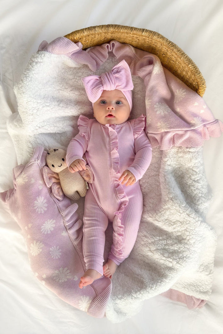 Cozy Frilly Zip Romper - Sweetest Lilac