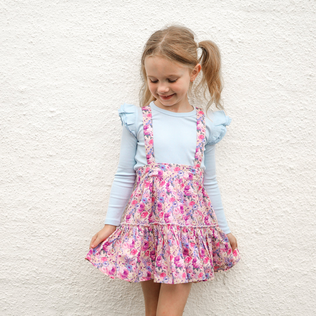 girls floral suspender skirt 