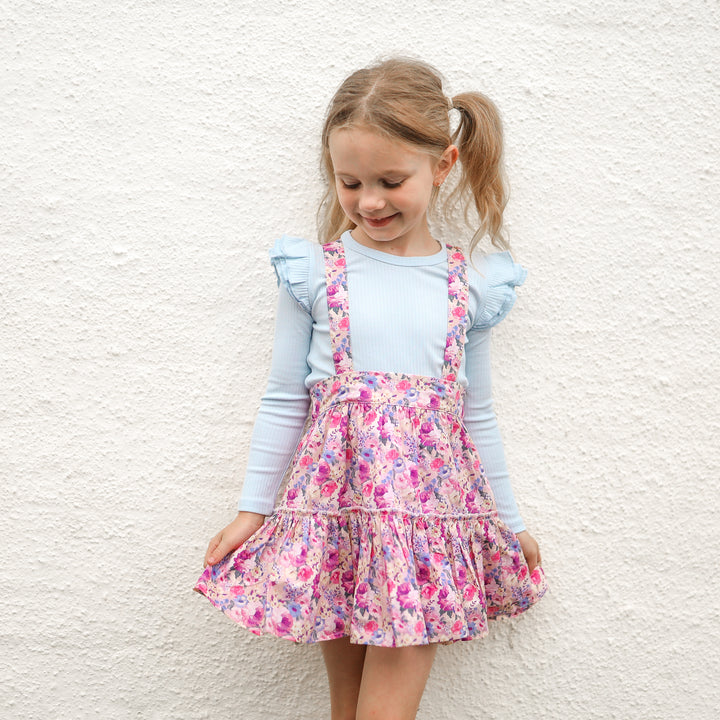 girls floral suspender skirt 