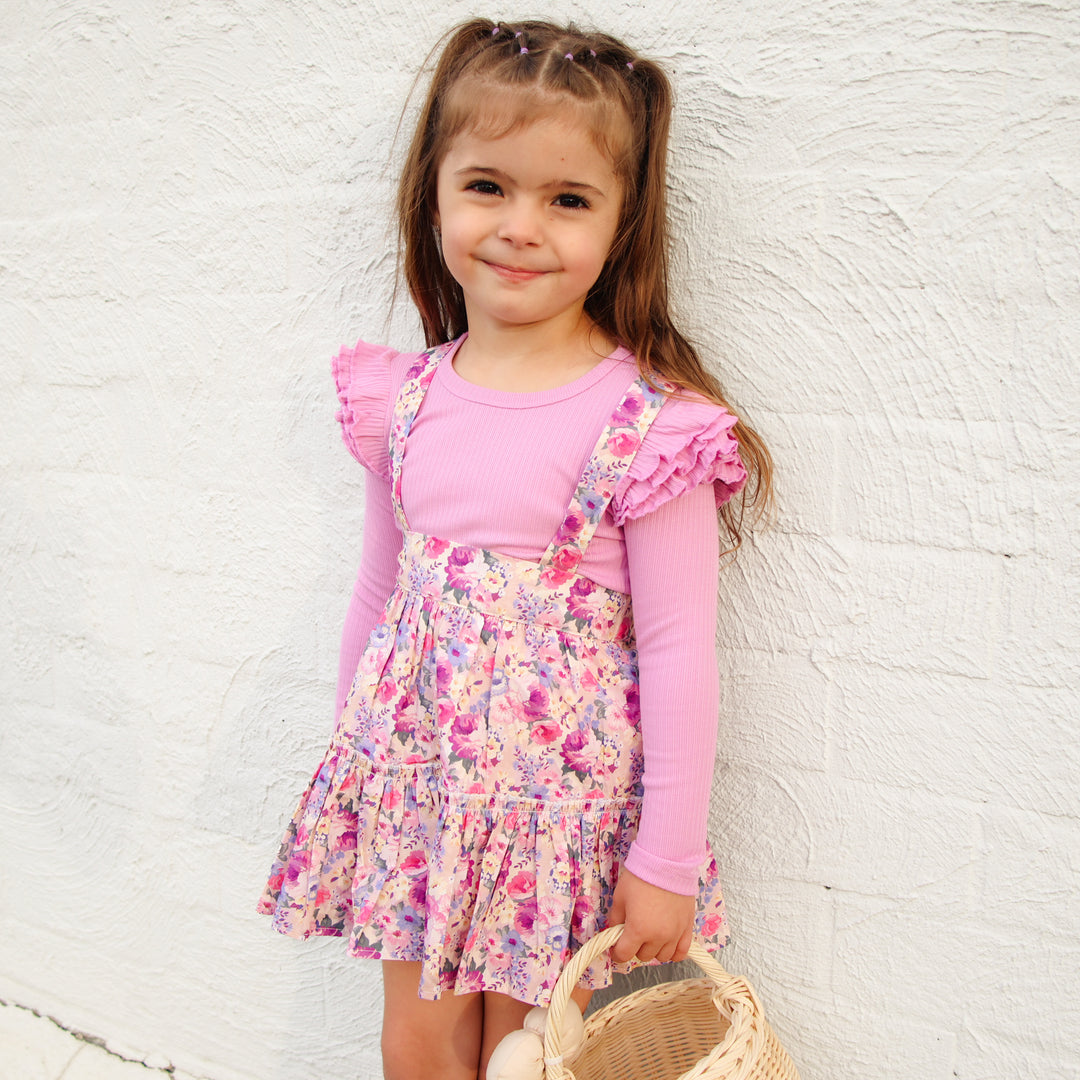 girls floral suspender skirt 