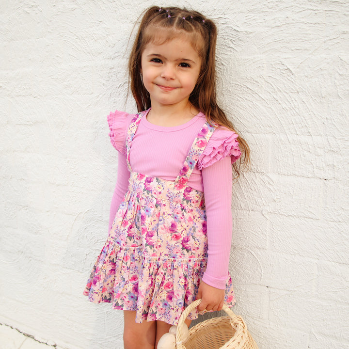 girls floral suspender skirt 