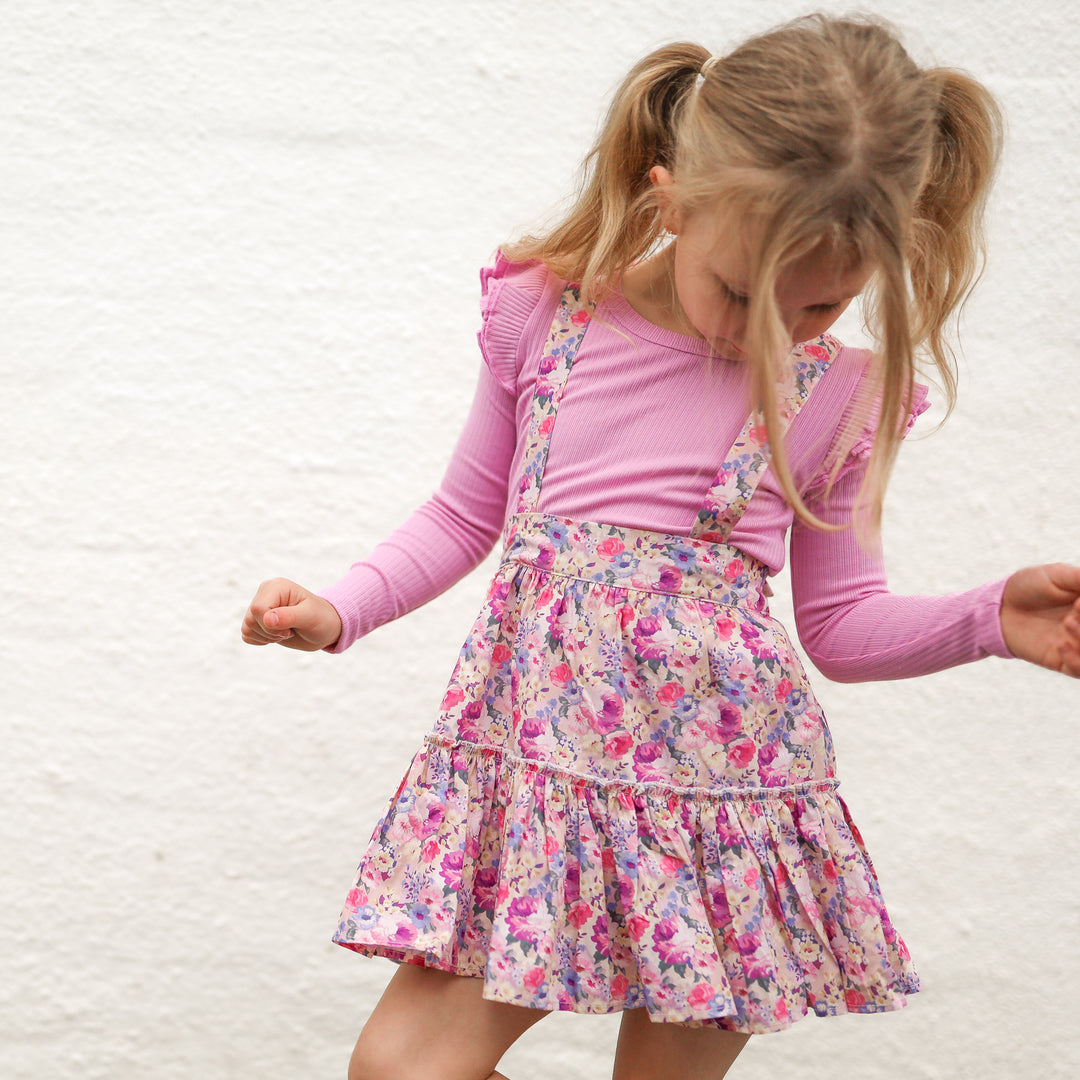 girls floral suspender skirt 