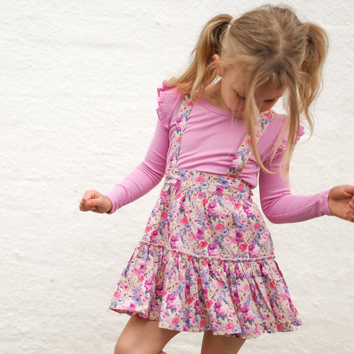 girls floral suspender skirt 