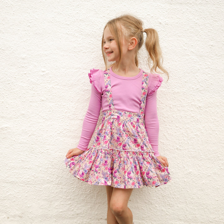 girls floral suspender skirt 