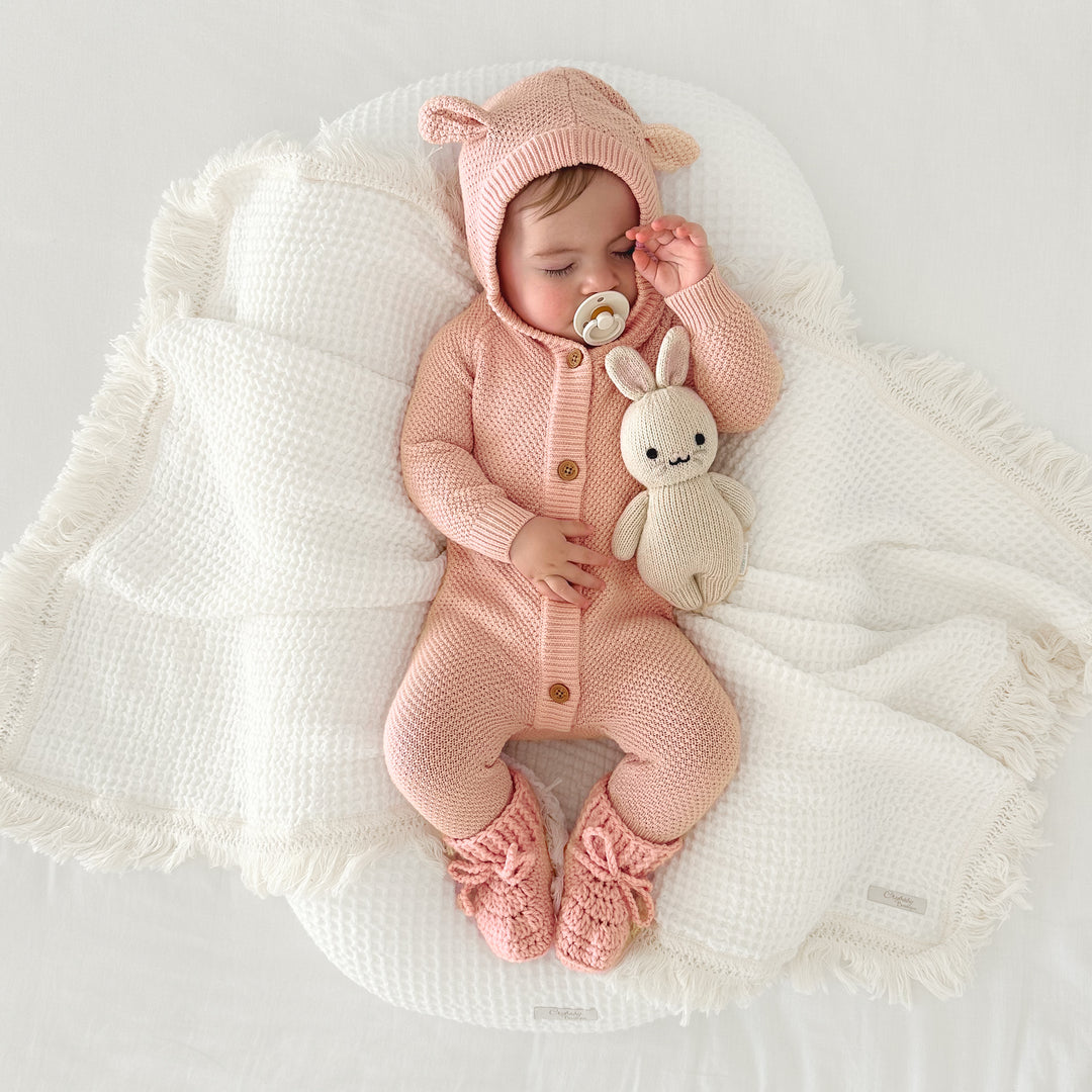 Bear Knitted Romper - Vintage Peach