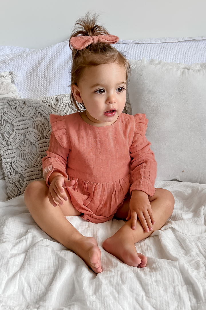 Muslin LS Bubble Romper - Tuscany