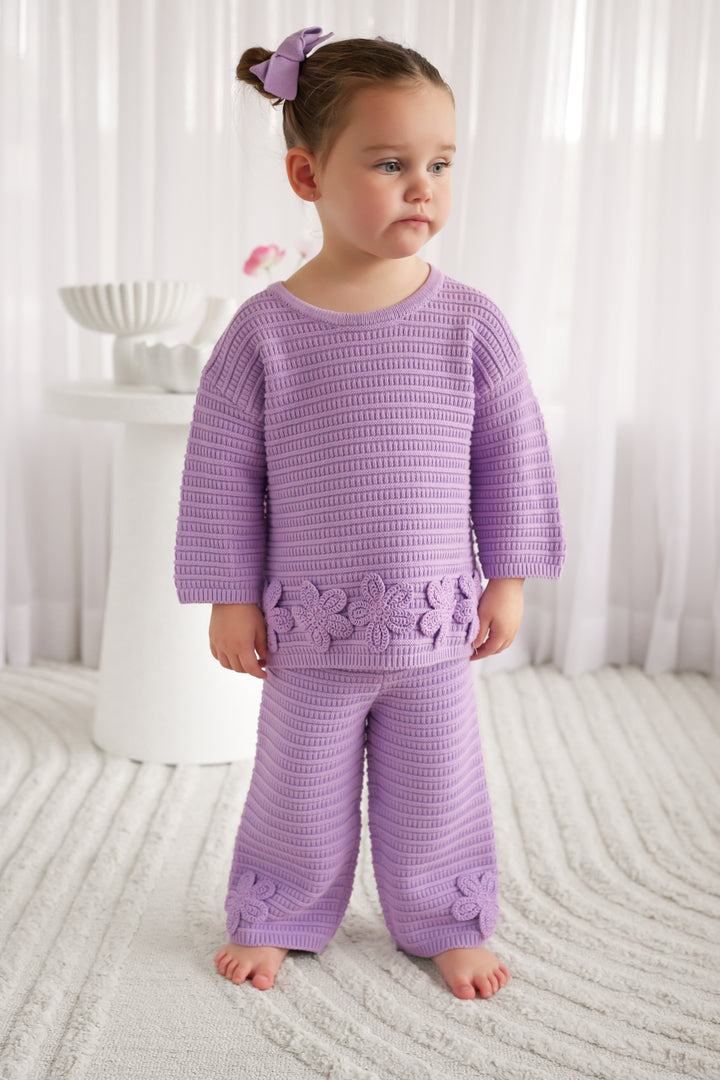 Knitted Wide Leg Pants - Wisteria