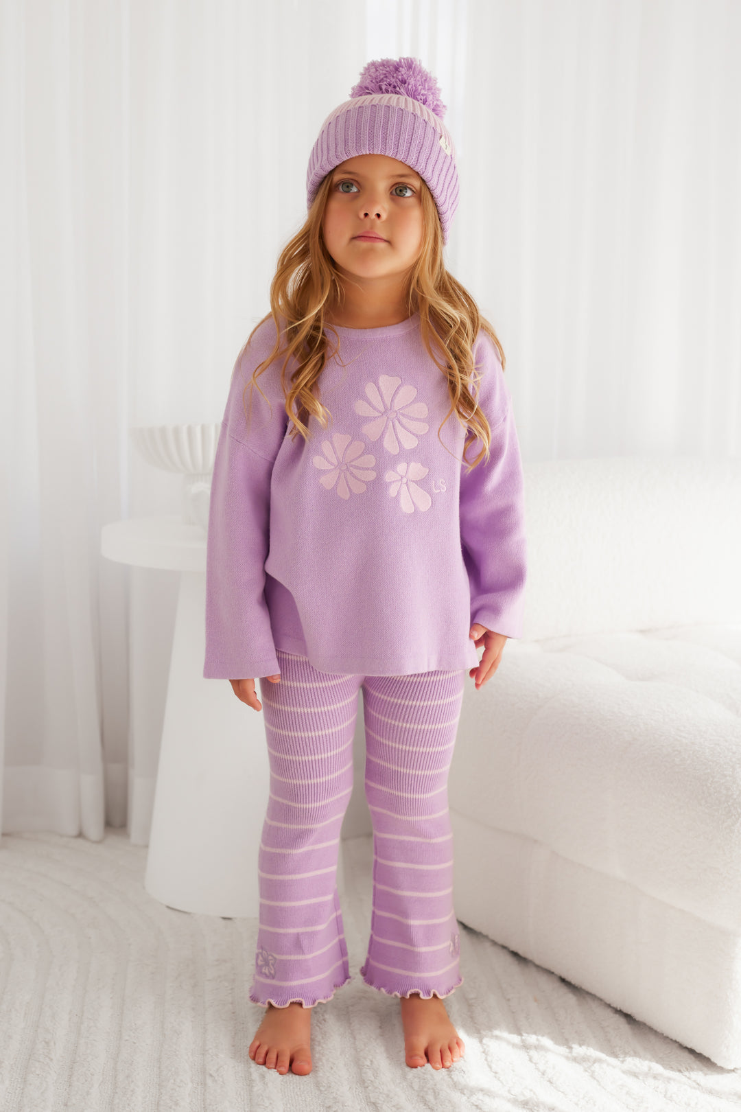 Knitted Flare Leggings - Wisteria Stripe