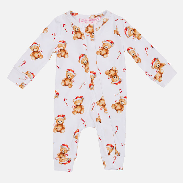 LS Zip Romper - Christmas Teddy