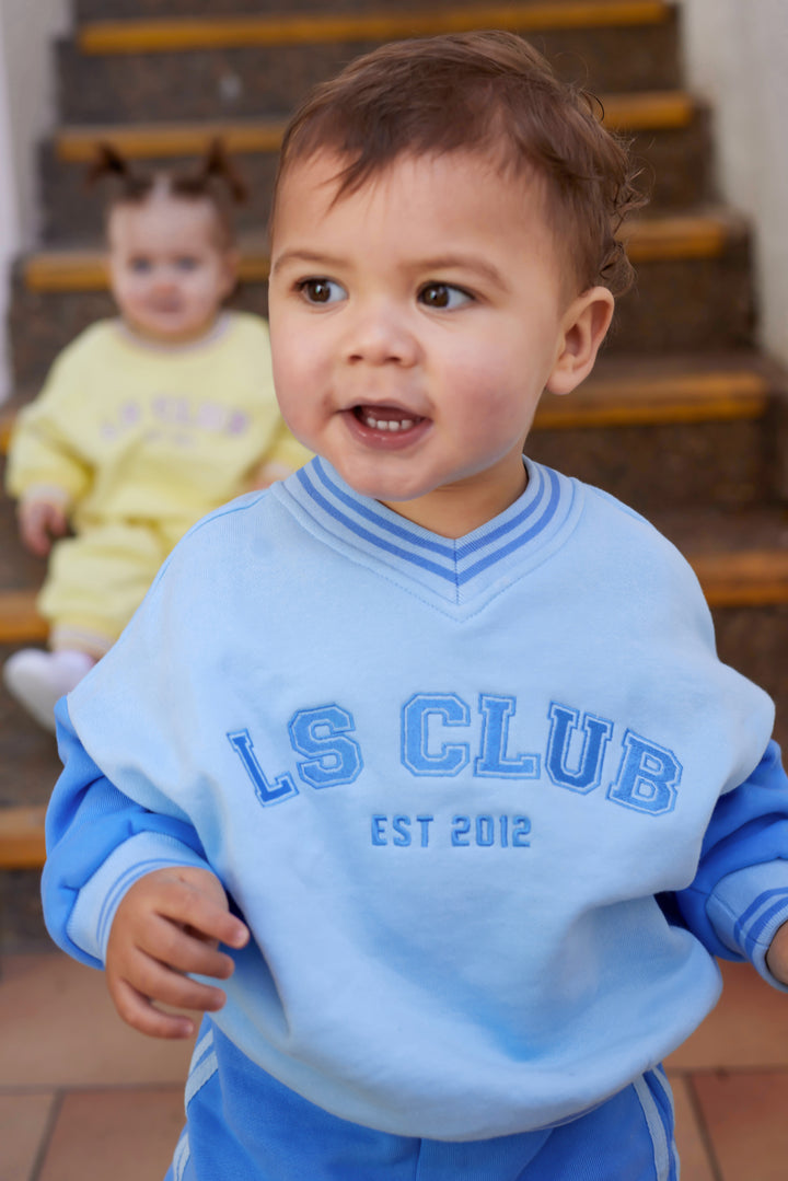V Neck Logo Jumper - Blue