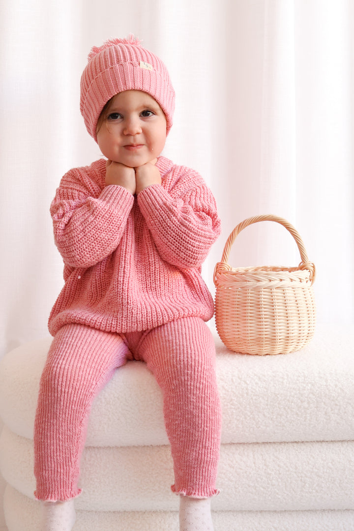 Knitted Textured Leggings - Blush