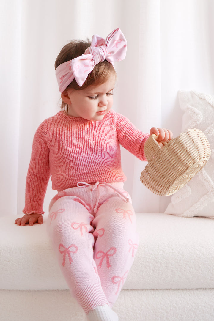 Knitted Pants - Pink Bows