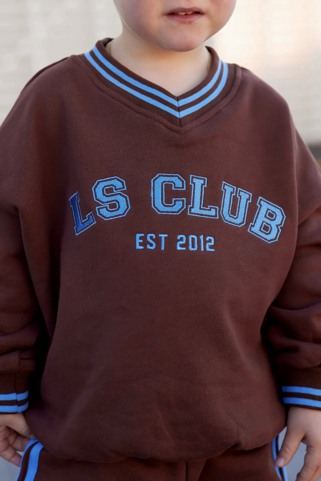 V Neck Logo Jumper - Chocolate