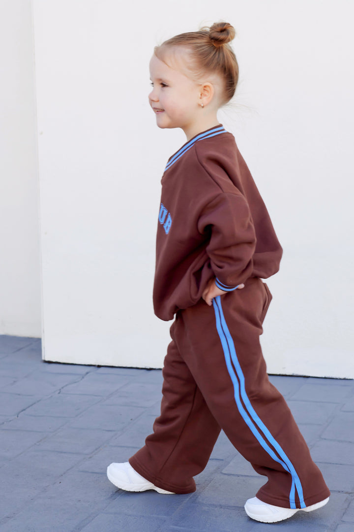 V Neck Logo Jumper - Chocolate