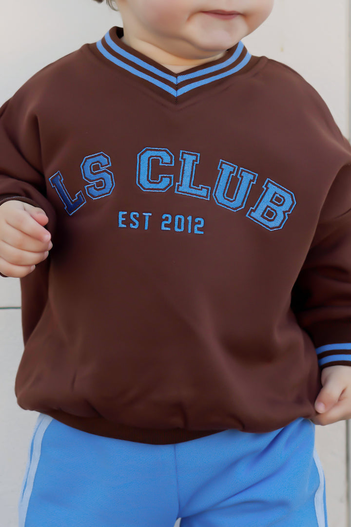 V Neck Logo Jumper - Chocolate